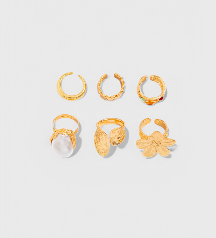 Bague Ouverte en Forme de Fleur en Perle Liquide