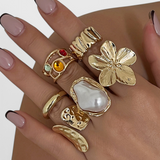 Bague Ouverte en Forme de Fleur en Perle Liquide