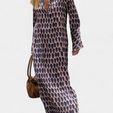 Robe Longue Géométrique Breeze avec Fente Latérale et Décolleté en V