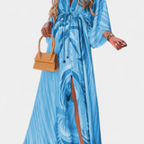 Robe Maxi Joelle Rainbow avec Décolleté en V et Manches Chauve-Souris