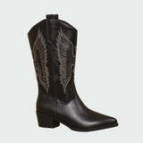 Isabella | Bottes de cowboy en cuir noir avec détails en plumes