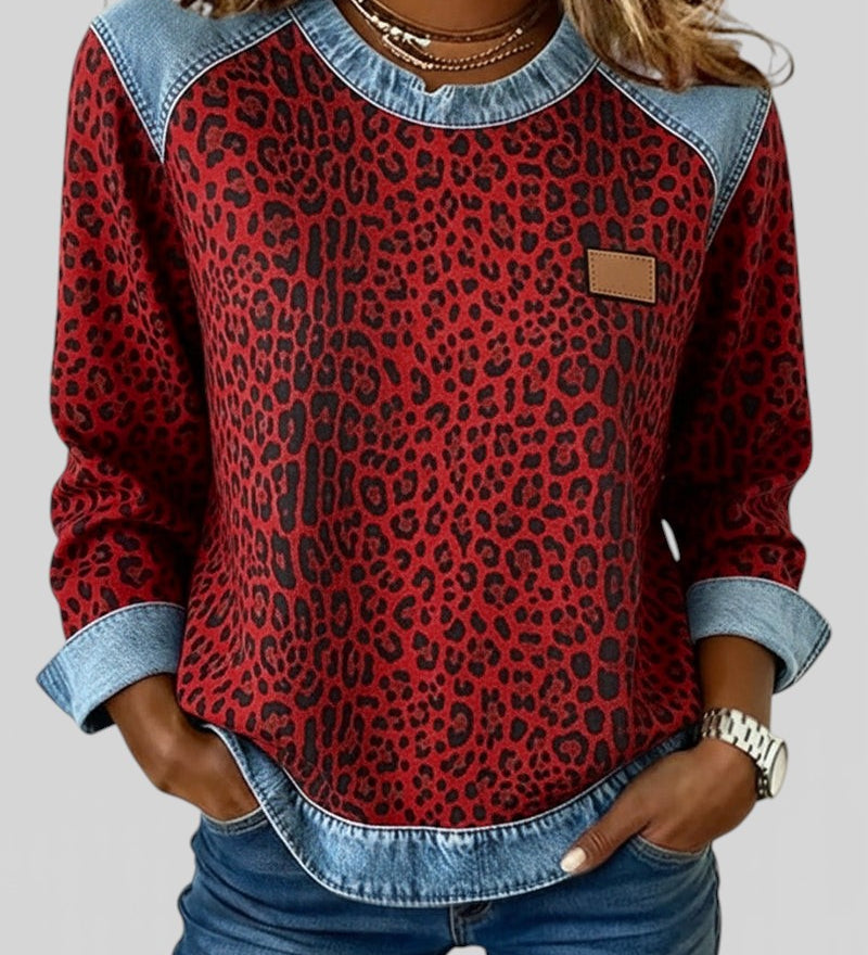 Marta™ | Sweat à capuche en denim avec imprimé léopard