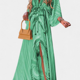 Robe Maxi Joelle Rainbow avec Décolleté en V et Manches Chauve-Souris