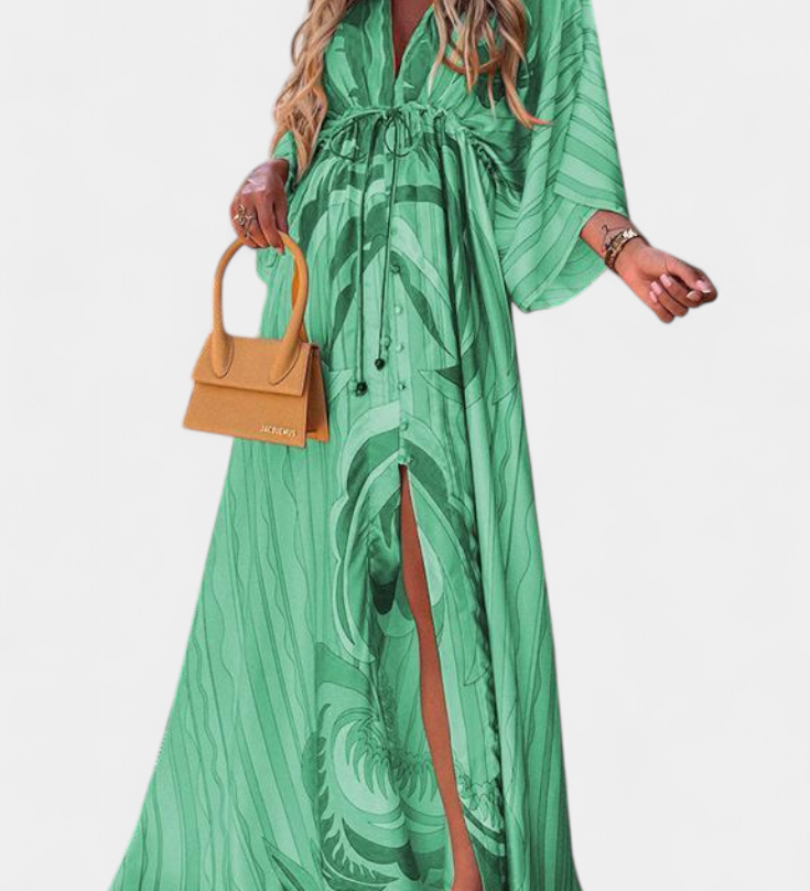 Robe Maxi Joelle Rainbow avec Décolleté en V et Manches Chauve-Souris