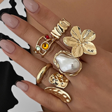 Bague Ouverte en Forme de Fleur en Perle Liquide