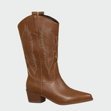 Isabella | Bottes de cowboy en cuir noir avec détails en plumes