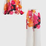 Ensemble imprimé Sybella à deux pièces avec pantalons à jambes larges