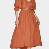 Robe Petra à Deux Niveaux avec Corsage Froncé et Manches Bouffantes
