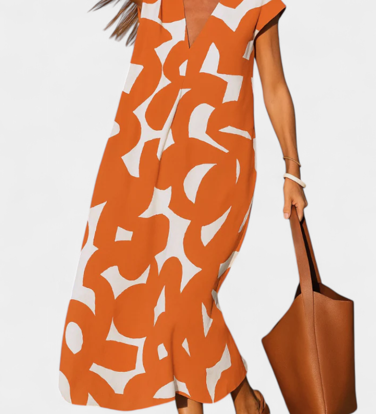 Robe décontractée Asela avec décolleté en V et imprimé mixte