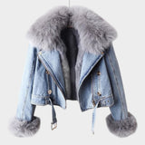 Alessia™ | Veste en Jean pour Femmes avec Col en Fourrure