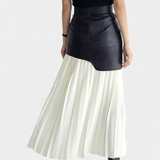 Jupe Maxi Asymétrique en Chiffon et Cuir Synthétique Noelle