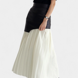Jupe Maxi Asymétrique en Chiffon et Cuir Synthétique Noelle