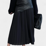 Jupe Maxi Asymétrique en Chiffon et Cuir Synthétique Noelle