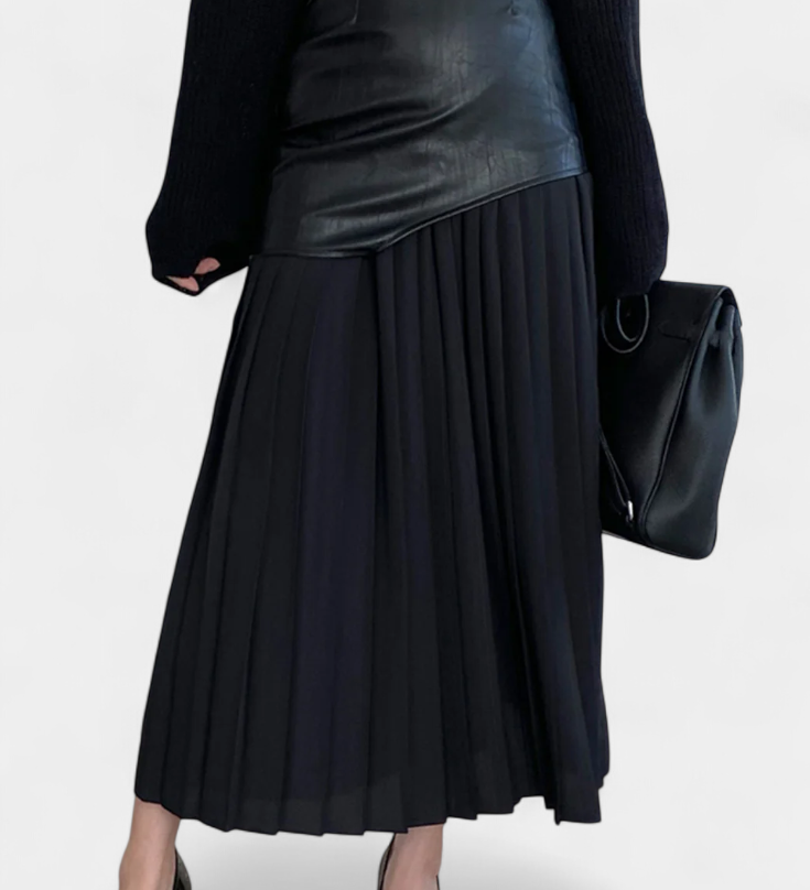 Jupe Maxi Asymétrique en Chiffon et Cuir Synthétique Noelle