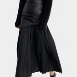 Jupe Maxi Asymétrique en Chiffon et Cuir Synthétique Noelle