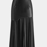 Jupe Maxi Asymétrique en Chiffon et Cuir Synthétique Noelle