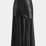 Jupe Maxi Asymétrique en Chiffon et Cuir Synthétique Noelle