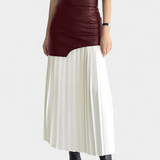 Jupe Maxi Asymétrique en Chiffon et Cuir Synthétique Noelle