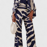 Ensemble imprimé Sybella à deux pièces avec pantalons à jambes larges