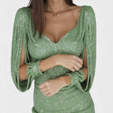 Noelia™ | Robe Élégante avec Décolleté Profond et Manches Longues