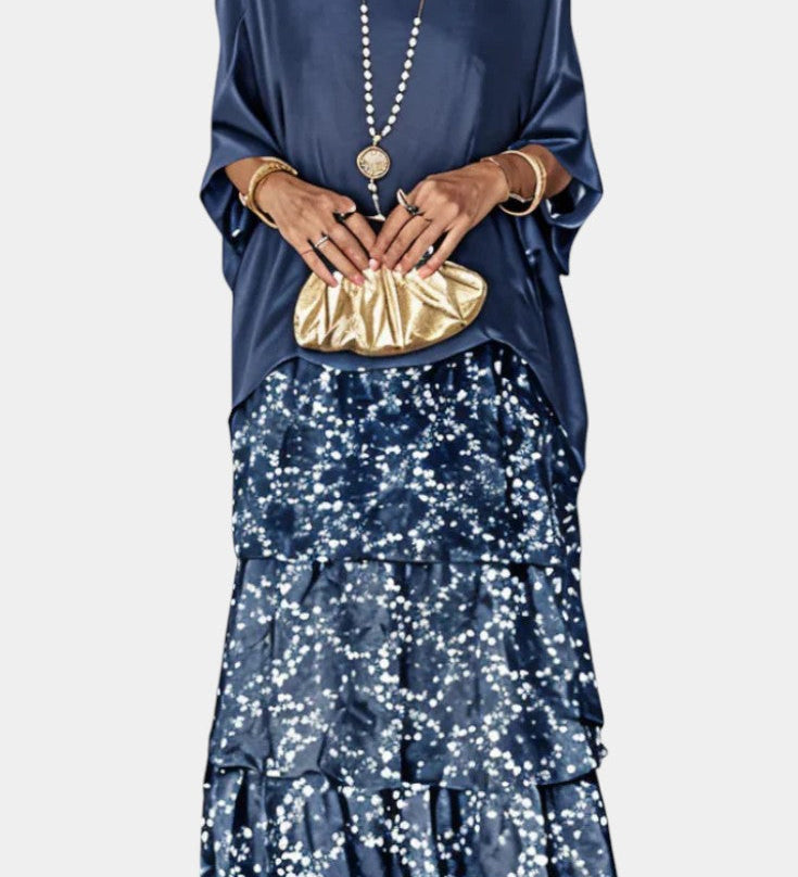 Robe Maxi Caroline à Manches Papillon avec Imprimé