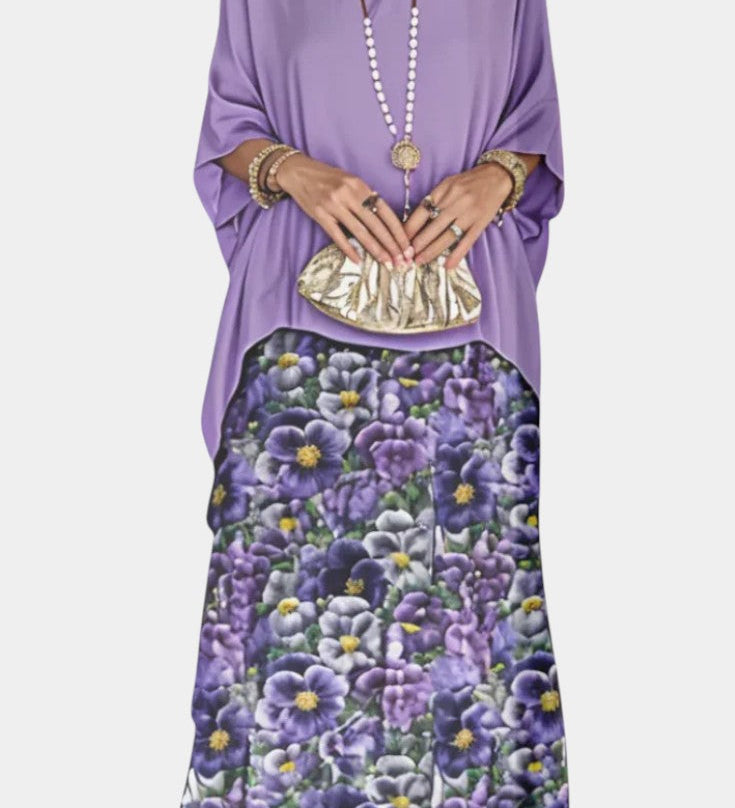 Robe Maxi Caroline à Manches Papillon avec Imprimé