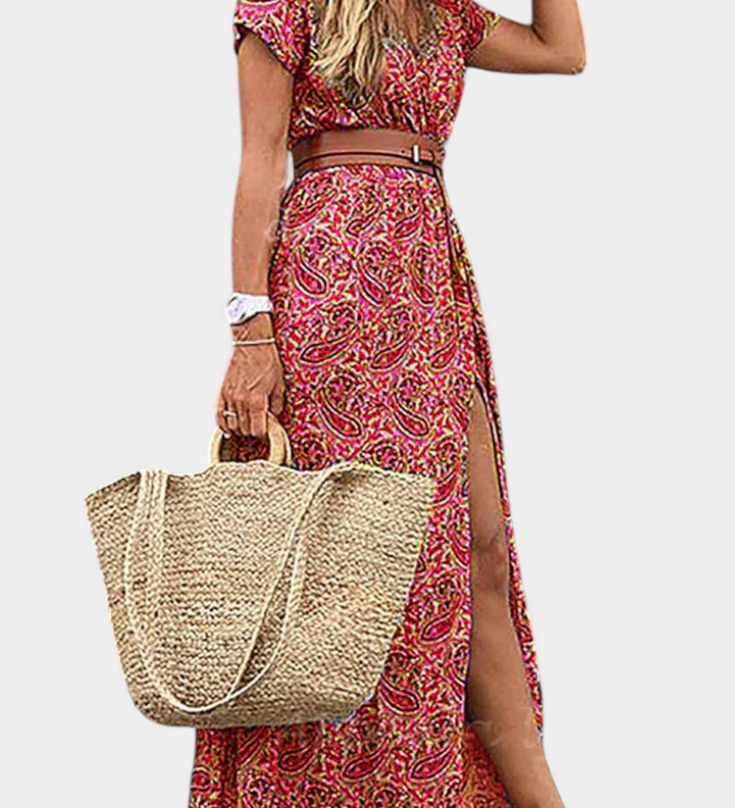 Robe d'été boho Anfisa avec ceinture et décolleté en V
