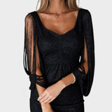 Noelia™ | Robe Élégante avec Décolleté Profond et Manches Longues