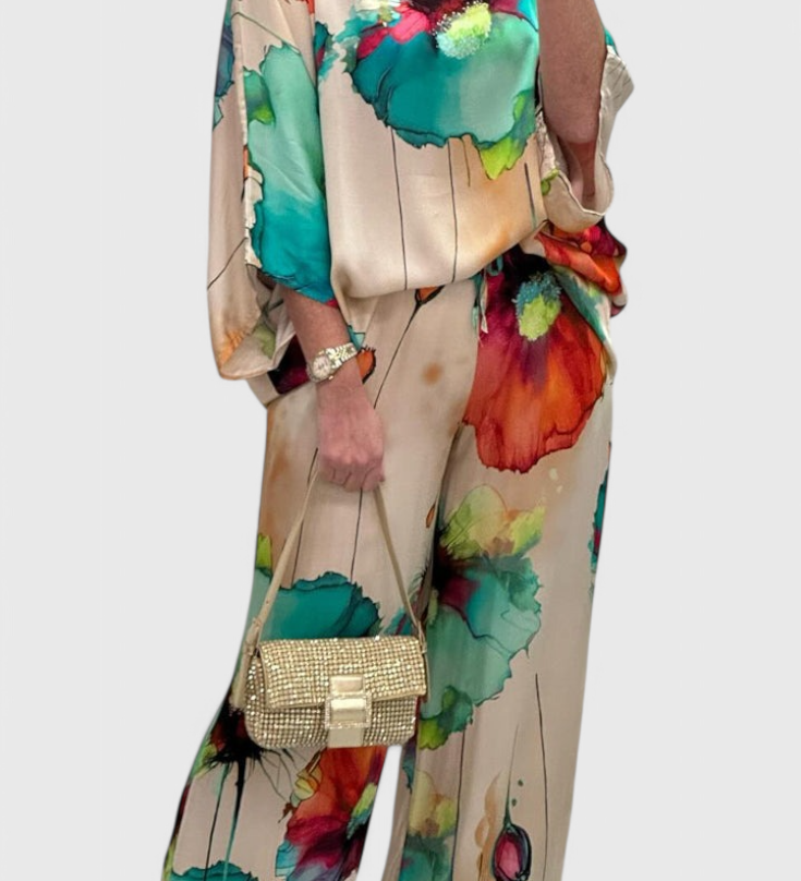 Ensemble Floral Karoline en Deux Pièces avec Coupe Décontractée