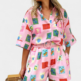 Ensemble Chemise et Shorts Mariluz avec Imprimé Rose