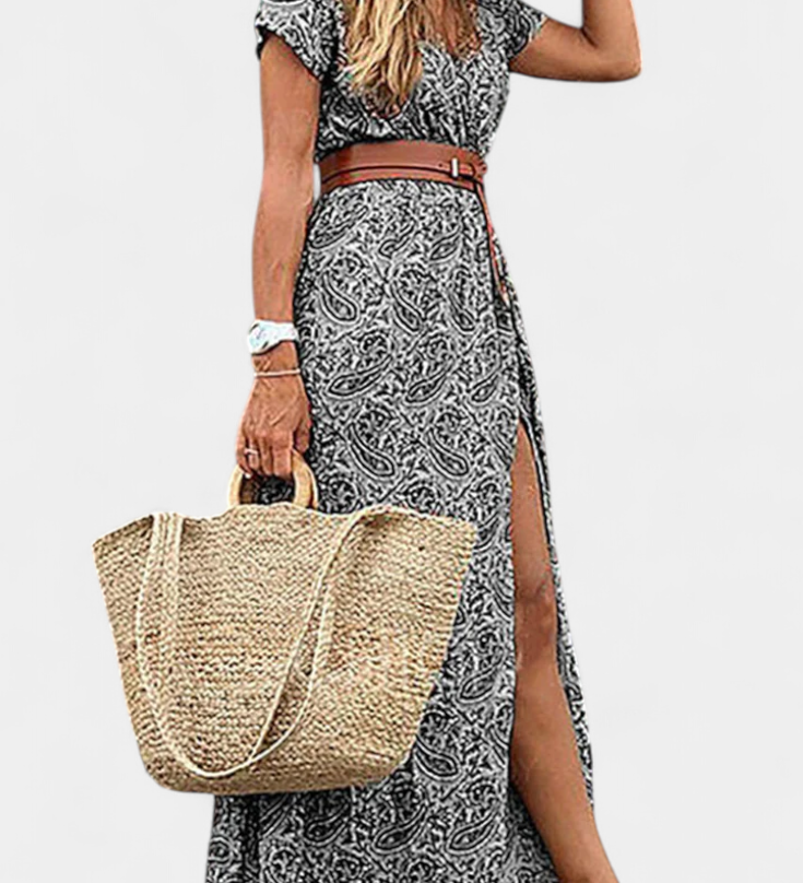 Robe d'été boho Anfisa avec ceinture et décolleté en V