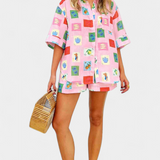 Ensemble Chemise et Shorts Mariluz avec Imprimé Rose