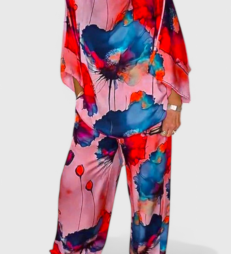 Ensemble Floral Karoline en Deux Pièces avec Coupe Décontractée
