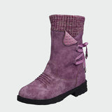 Victoria | Bottines en Suède Bleue avec Détail Tricoté