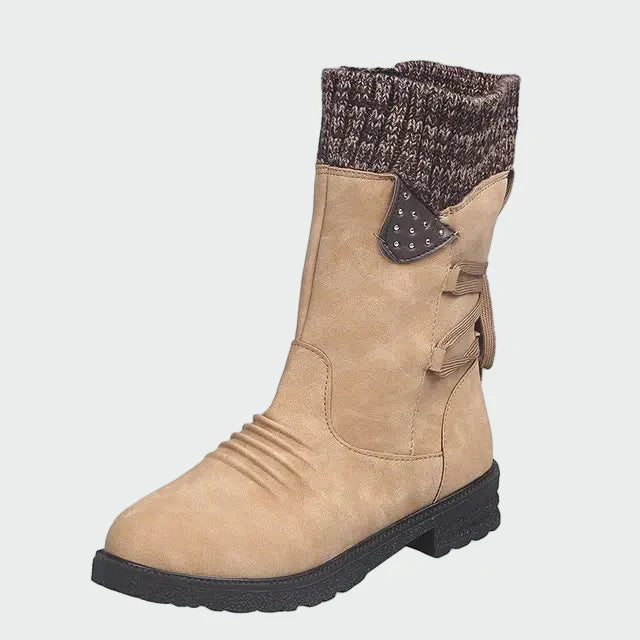 Victoria | Bottines en Suède Bleue avec Détail Tricoté