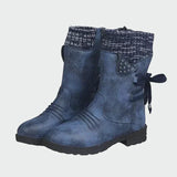 Victoria | Bottines en Suède Bleue avec Détail Tricoté