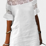Robe en Lin Décontractée Karol avec Dentelle et Col Bateau