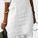 Robe en Lin Décontractée Karol avec Dentelle et Col Bateau