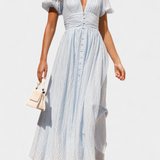 Robe Maxi Mélia avec Décolleté en V et Manches Bouffantes