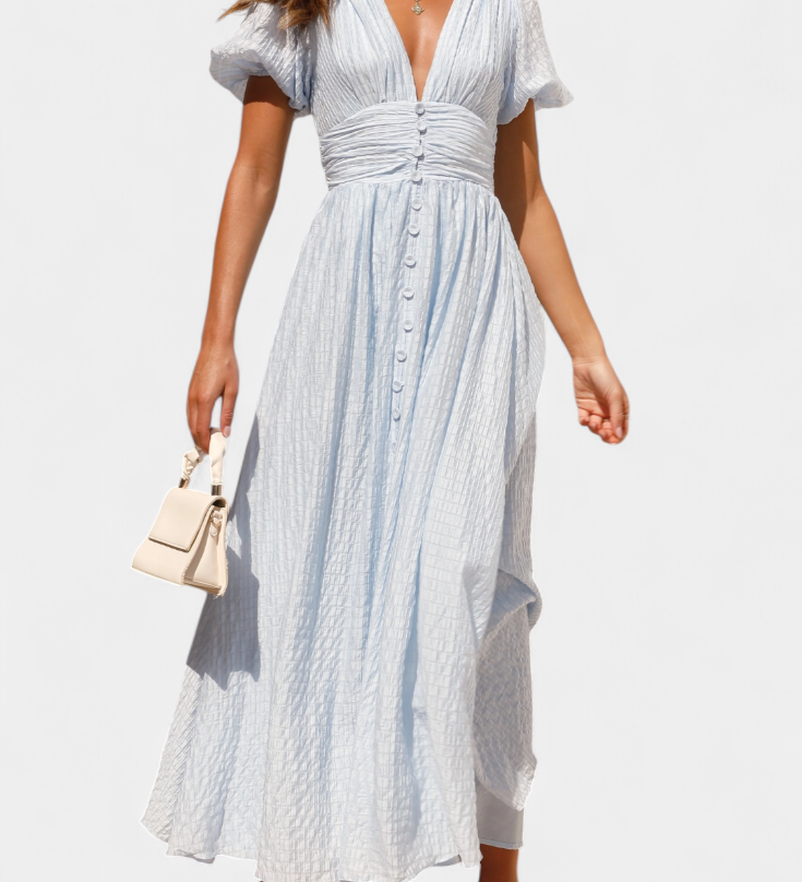 Robe Maxi Mélia avec Décolleté en V et Manches Bouffantes