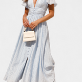 Robe Maxi Mélia avec Décolleté en V et Manches Bouffantes