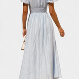 Robe Maxi Mélia avec Décolleté en V et Manches Bouffantes