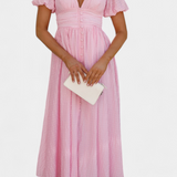Robe Maxi Mélia avec Décolleté en V et Manches Bouffantes