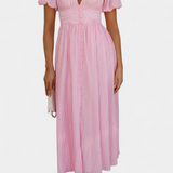 Robe Maxi Mélia avec Décolleté en V et Manches Bouffantes