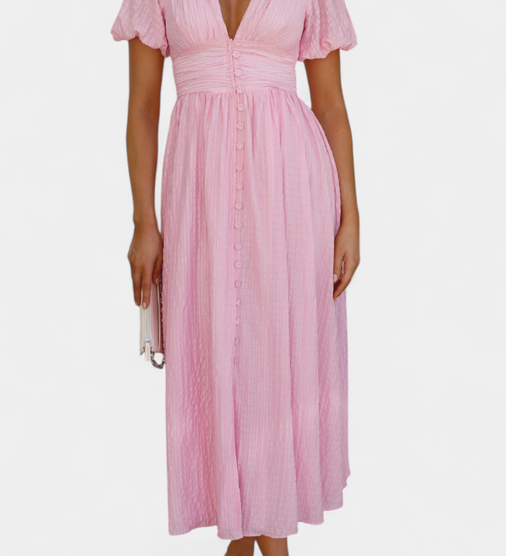 Robe Maxi Mélia avec Décolleté en V et Manches Bouffantes