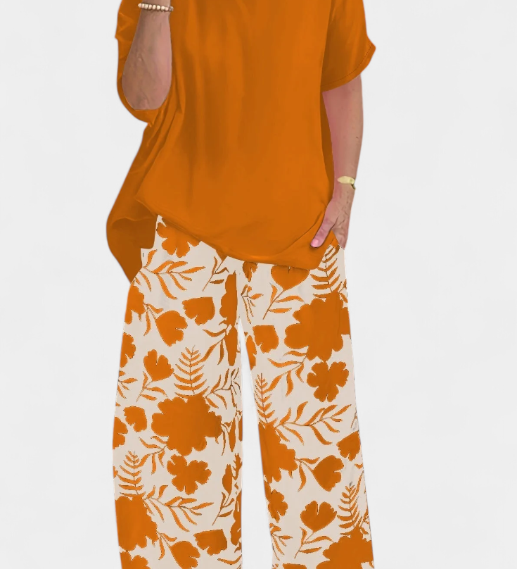 Ensemble Floral Aivy en Deux Pièces avec Touche Décontractée