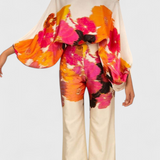 Ensemble imprimé Sybella à deux pièces avec pantalons à jambes larges