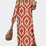 Robe Longue Géométrique Breeze avec Fente Latérale et Décolleté en V