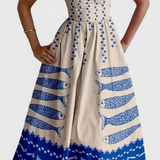 Robe Vintage Maricela avec Bretelles et Imprimé Sardine