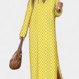 Robe Longue Géométrique Breeze avec Fente Latérale et Décolleté en V